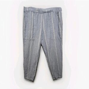 OSKA Linen Pants Blue & White Stripes Women's Trousers Elastic Waist 32" Size 2